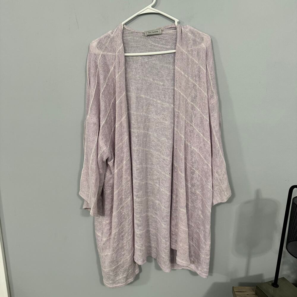 Ces Femme Light Purple & White Stripe Lightweight Cardigan One Size